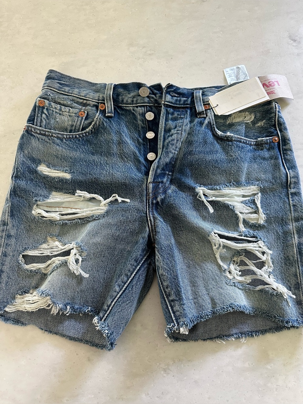 Levi's Blue Distressed Button-Fly Jean Shorts